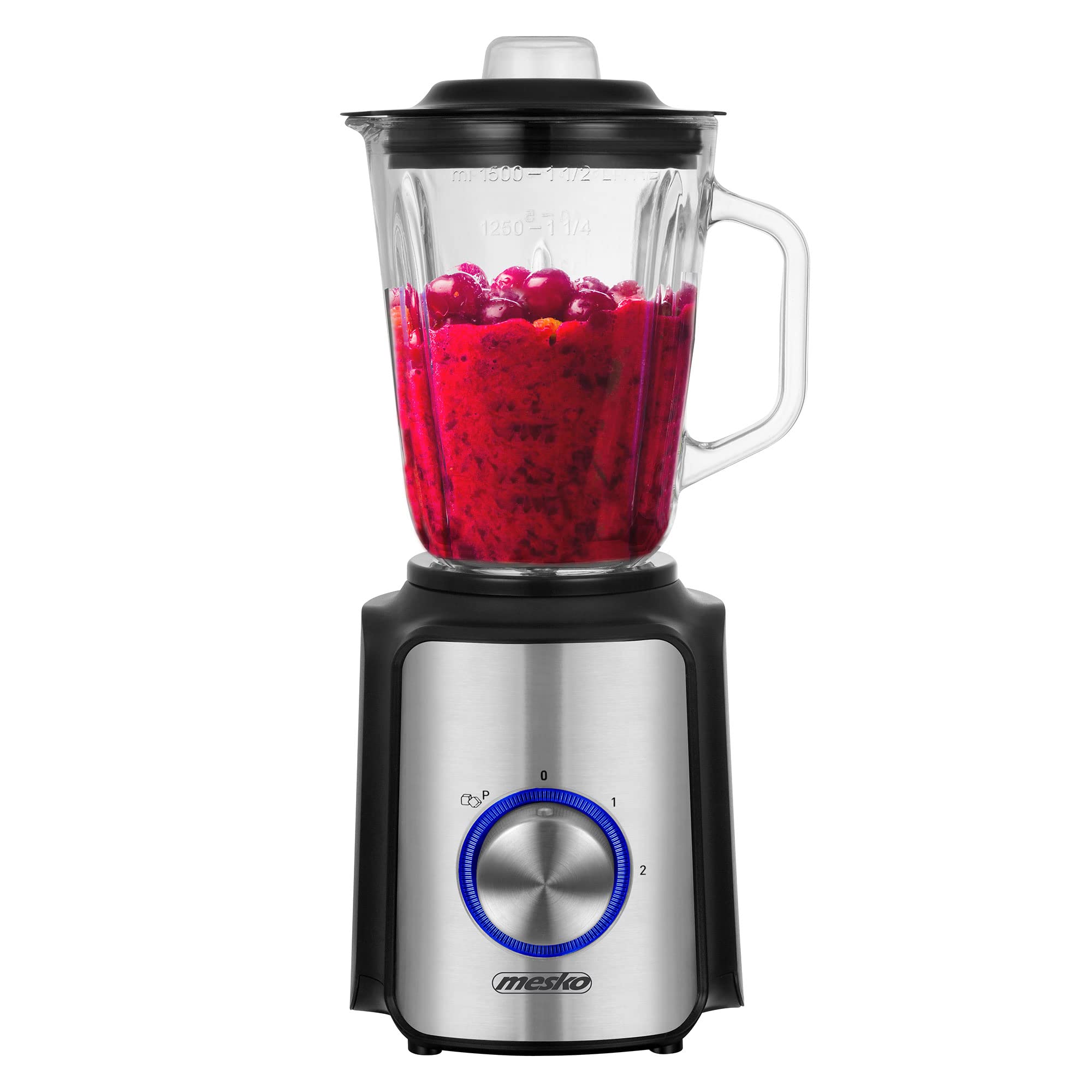 Mesko MS4080 Frullatore 1,5L Vaso di Vetro, Tritaghiaccio, Potenza 1200W, Smoothie/Frutta, Blender 2 Velocità + Funzione Pulse, Lame in Acciaio Inox