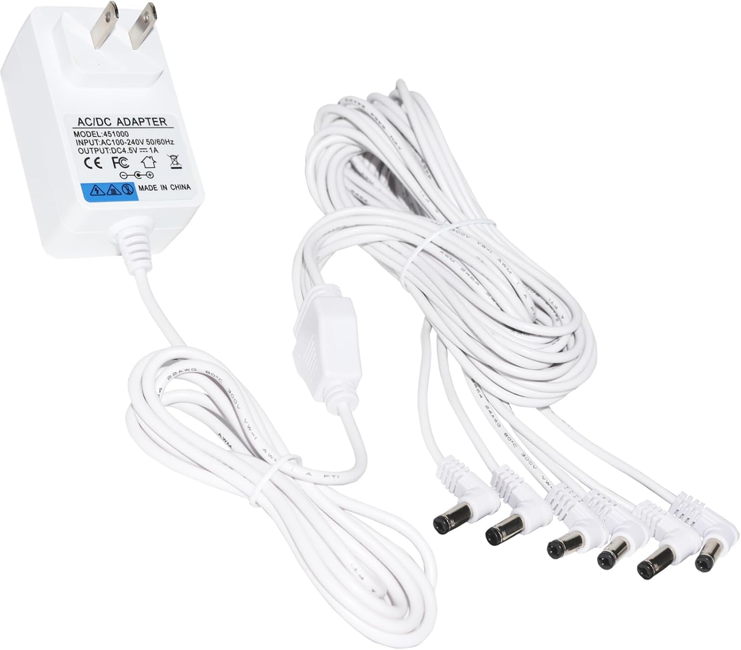 4.5V Power Adapter Compatible with Lemax Lighted Accessory AC DC Power Adapter for Christmas Halloween Village Mini Lighting Building Decoration(White,6 Output, Bend)