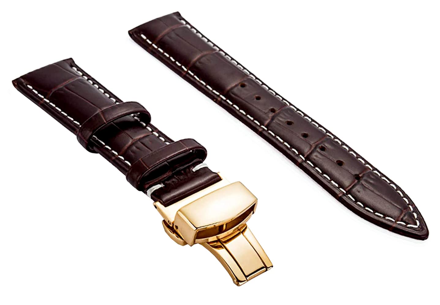 Ewatchaccessories 22mm Genuine Leather Watch Band Strap Fits CAPELAND CLASSIMA MALIBU Brown With White Stich Deployment Golden Buckle (B09TFKV4WF) Amazon Price History, Amazon Price Tracker