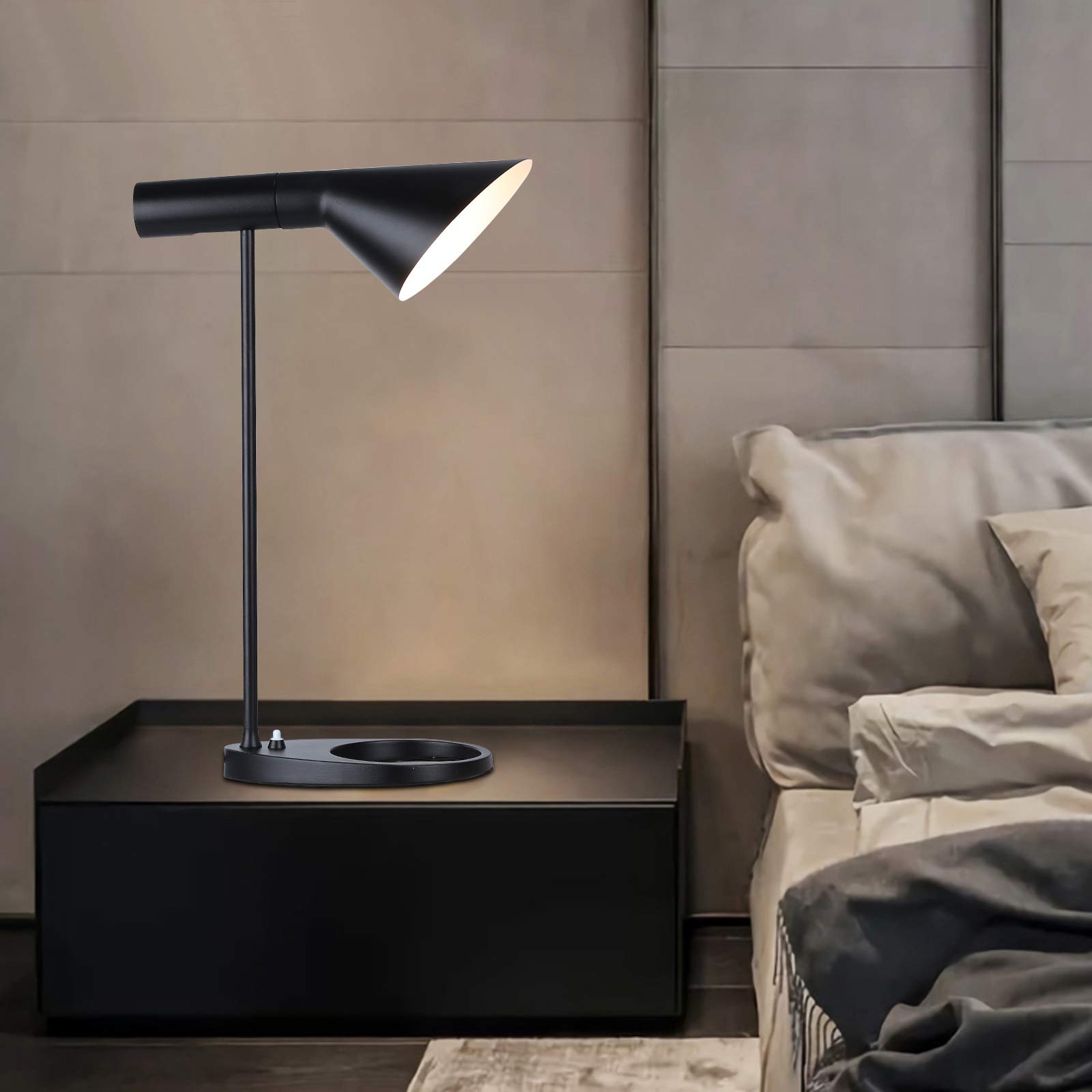 BARCELONA LED Marlene Lampada Tavolo Nera E27 Orientabile Design | Alluminio, 220x320x550mm, elegante finitura nera, stile retrò anni 50, cavo 1270mm, uso interno