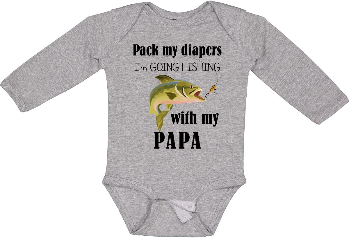 inktastic Pack My Diapers I Am Going Fishing with Papa Long Sleeve Creeper
