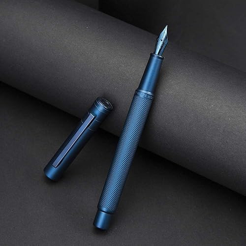 Miniatura 130 de Hongdian Black Forest - Pluma estilográfica de punta media, diseño clásico con convertidor y estuche de metal Negro -,Azul,Latón,Fibra de