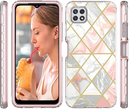 Miniatura 6 de Jeylly 5 artículos Funda para Galaxy A22 5G con protector de pantalla y protector de lente de cámara, funda de mármol híbrida de policarbonato duro