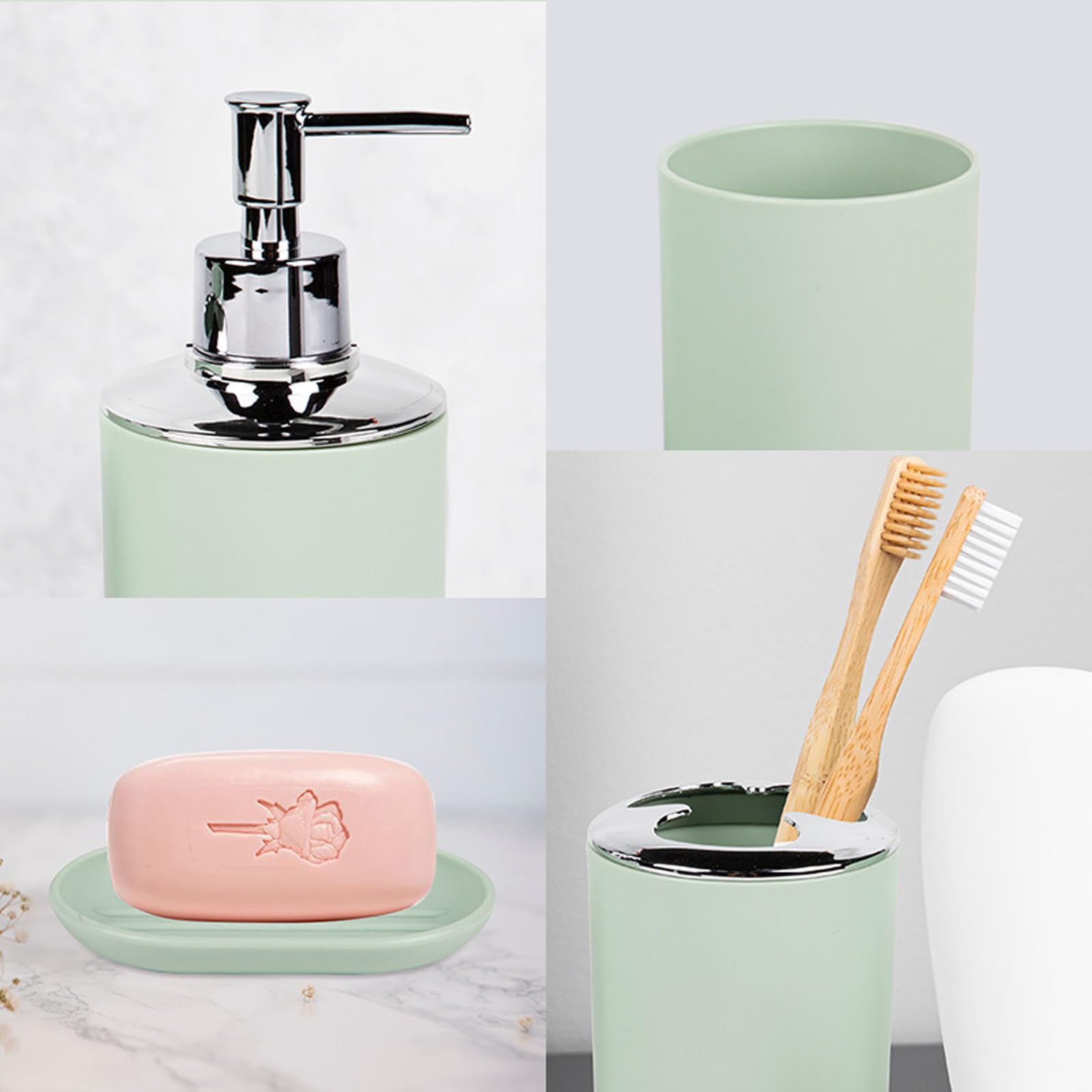 Juego de 4 organizadores de baño para cepillo de dientes, bandeja dispensadora de jabón, moderno, accesorios de baño, encimera