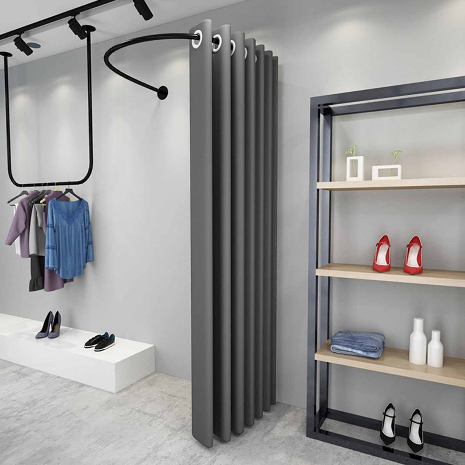 WQPMNYG 90 cm U-Dressing Room Curtain Rail Gray Fitting Room Privacy Curtain for Commercial Boutique & Office Clothing Store Stylish Wall Partition for Changing Area