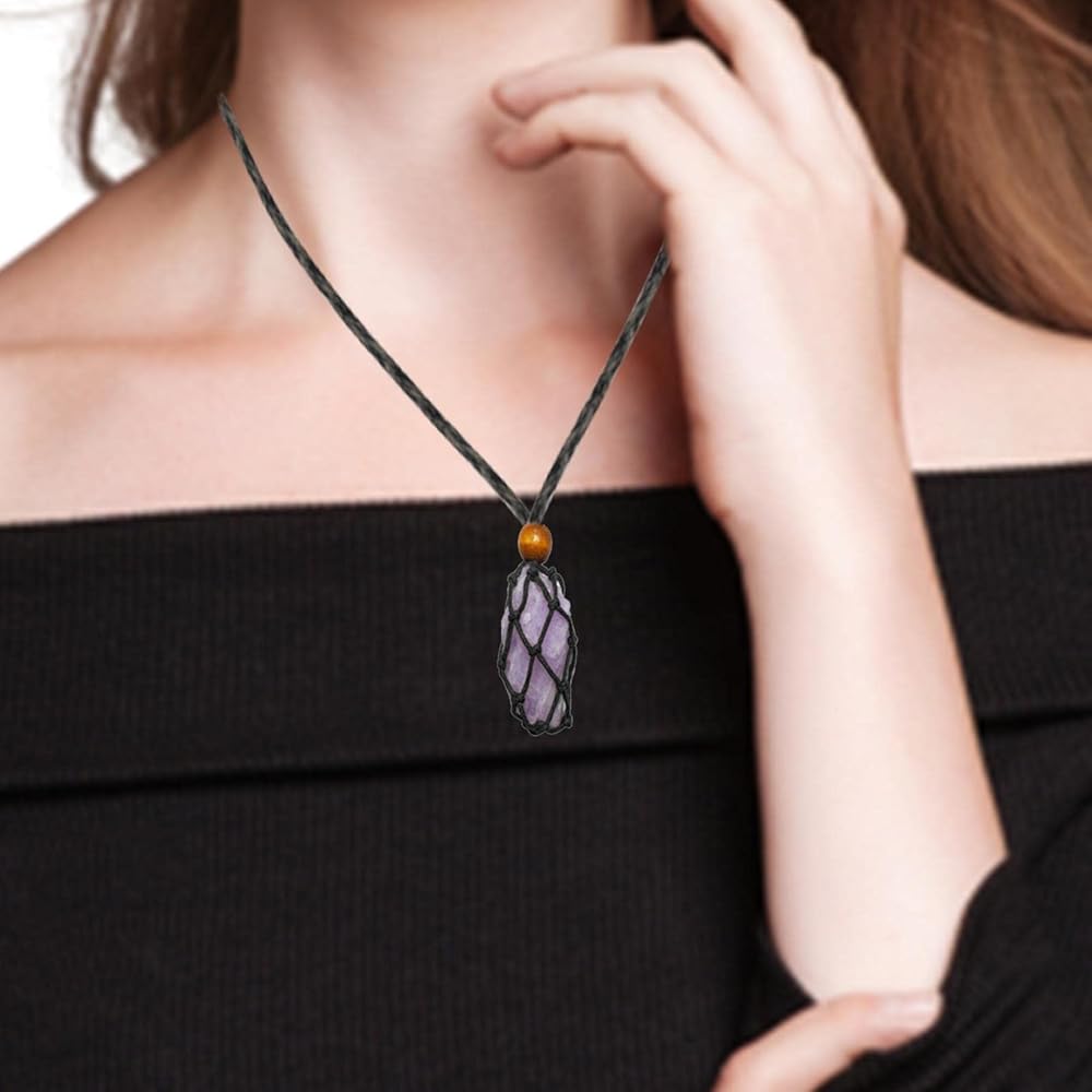 【特別価格】ストロベリークォーツ＆クンツァイトのマクラメ編みネックレス　天然石他 特別価格】ストロベリークォーツ＆クンツァイトのマクラメ編み