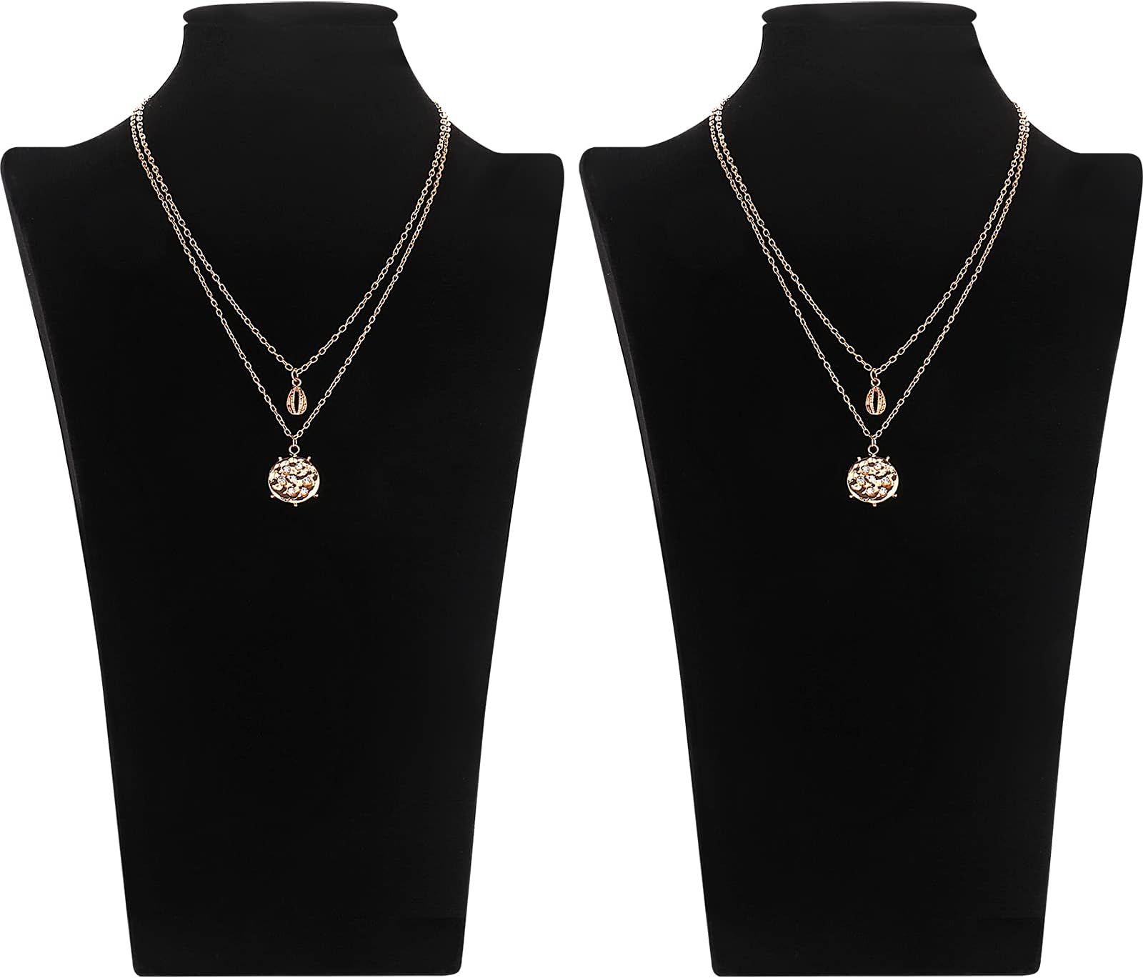 POLMART Velvet Jewellery Bust 2 Pieces Jewellery Stand Necklace Pendant Chain Jewellery Bust Display Holder Black 29.5 cm