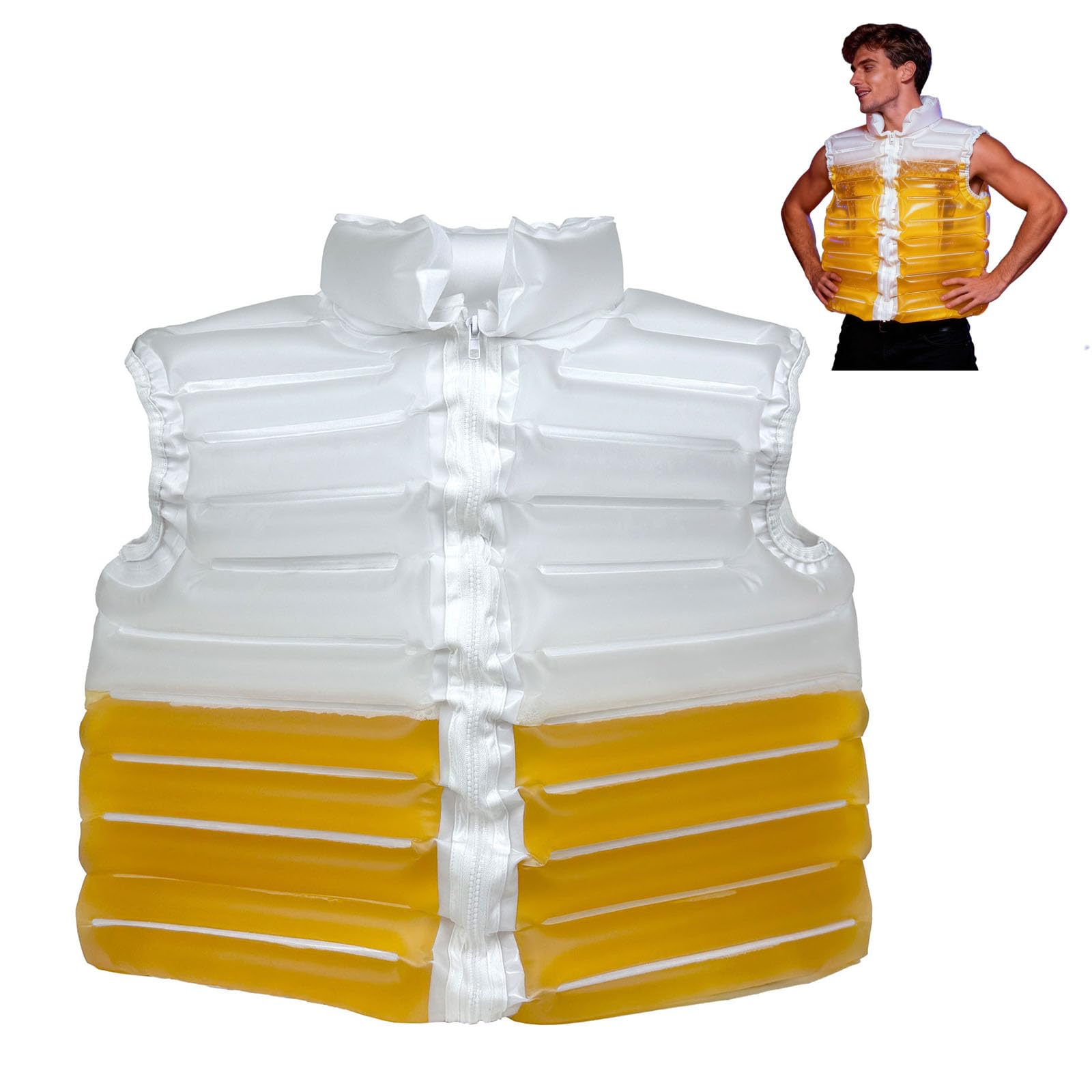 Beer-Filled Jacket, Transparent Beer Jackets,Men Women Transparent Warm Beer Puffer Jacket Drunk Jackets,Funny Beer-Drinking Jackets with Straw,Ideal for Beers Pools, Parties (White 1piece)