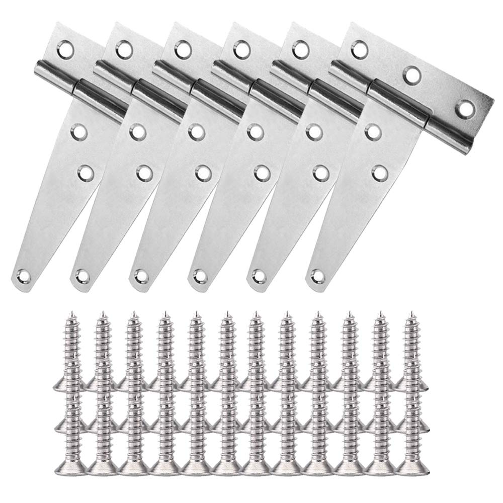 YOFASEN T-Hinge - T-Strap Hinges White Zinc Gate Door Barn Gates Hinges for Windows, Fence, Sheds, 3 inch/6 Pcs