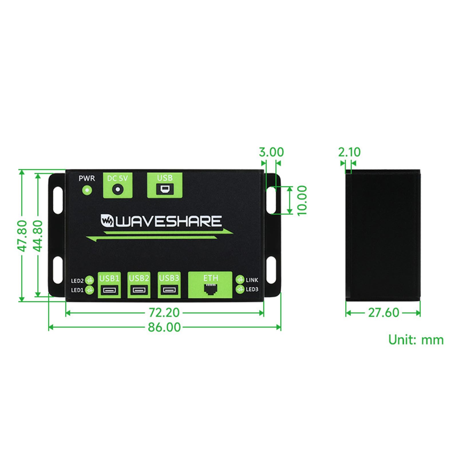 3 porte USB di grado industriale multifunzionale USB HUB Extender 100M porta Ethernet, fino a 480Mbps