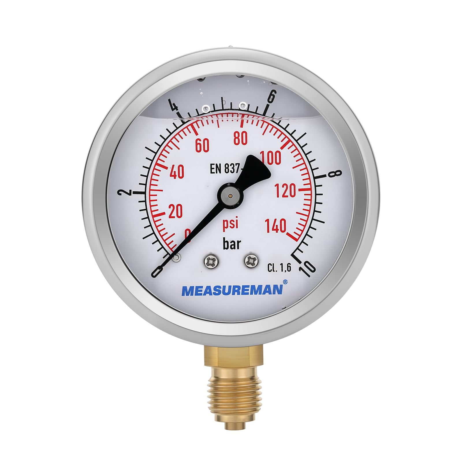 Manomètre, Manomètre Glycérine 2,5 pouces, 0-10 bar, boîtier en acier inoxydable 304, raccord inférieur 1/4" BSP