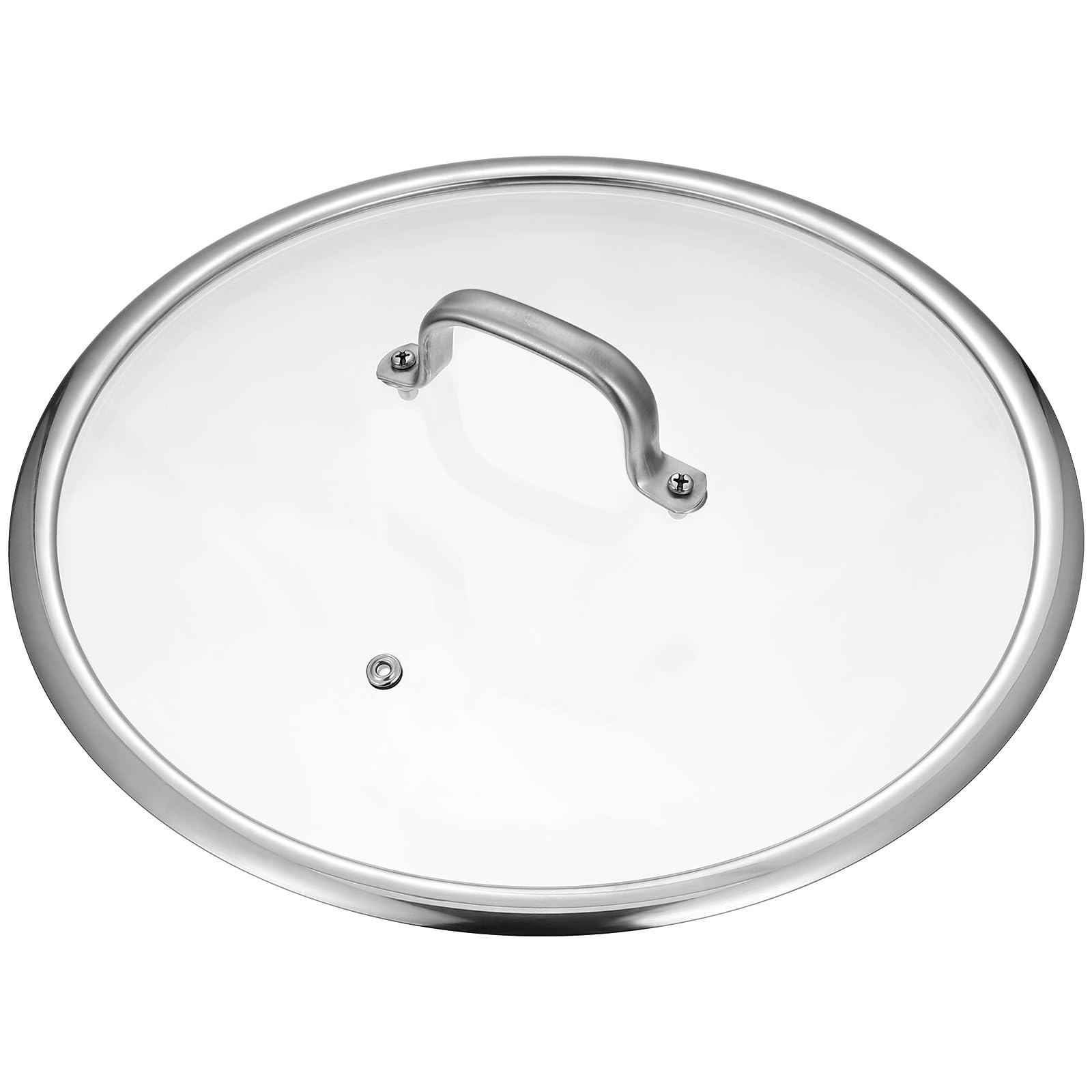 Coperchio universale per pentole e padelle, 34 cm, in vetro temperato, con manico, protezione per pentole, padelle, padelle in ghisa, argento