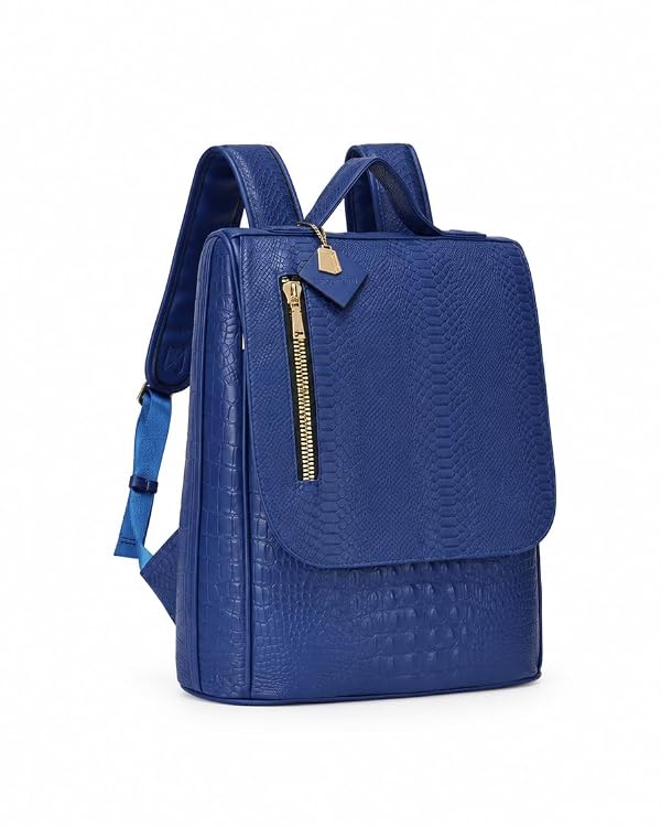Tote&Carry Apollo 2 Large Vegan Backpack, Eco-Friendly Carry-On Bag for Travel, Work & Daily Use – Water-Resistant (Crocodile Skin Pattern, Royal Blue) by Tote&Carry - Used condition - US$41.90