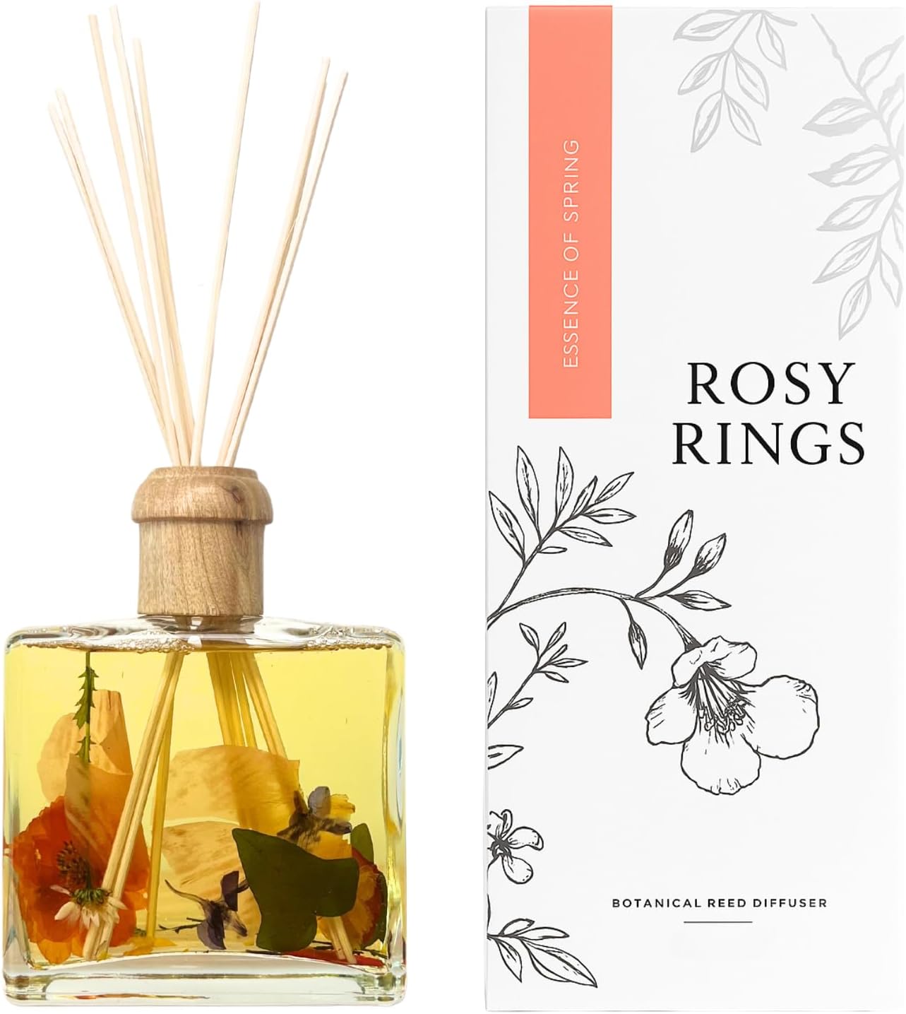 Honey Tobacco Botanical Reed Diffuser, Single Set, Square Glass Bottle 6.76 fl oz Lasts 6-12 Months Amber Oil Aromatherapy Scent Decor, Home Library Office Relaxation Gift