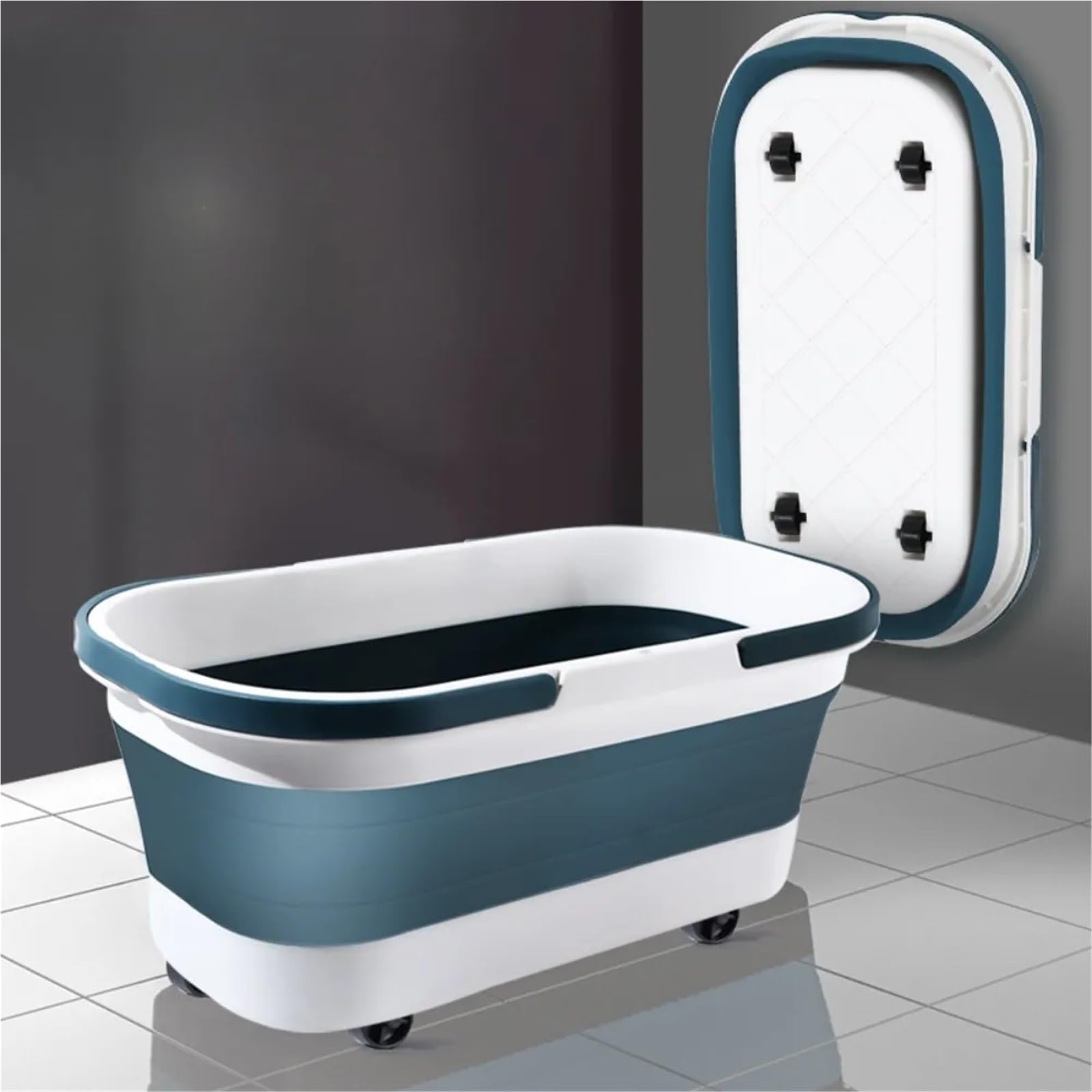 1 pièces Seau Pliant Article ménager for Le Lavage pêche Camping Bassin à vadrouille Portable Panier Linge Pliable avec Roue d'eau pour Les Voyages La Randonnée(12L Blue)