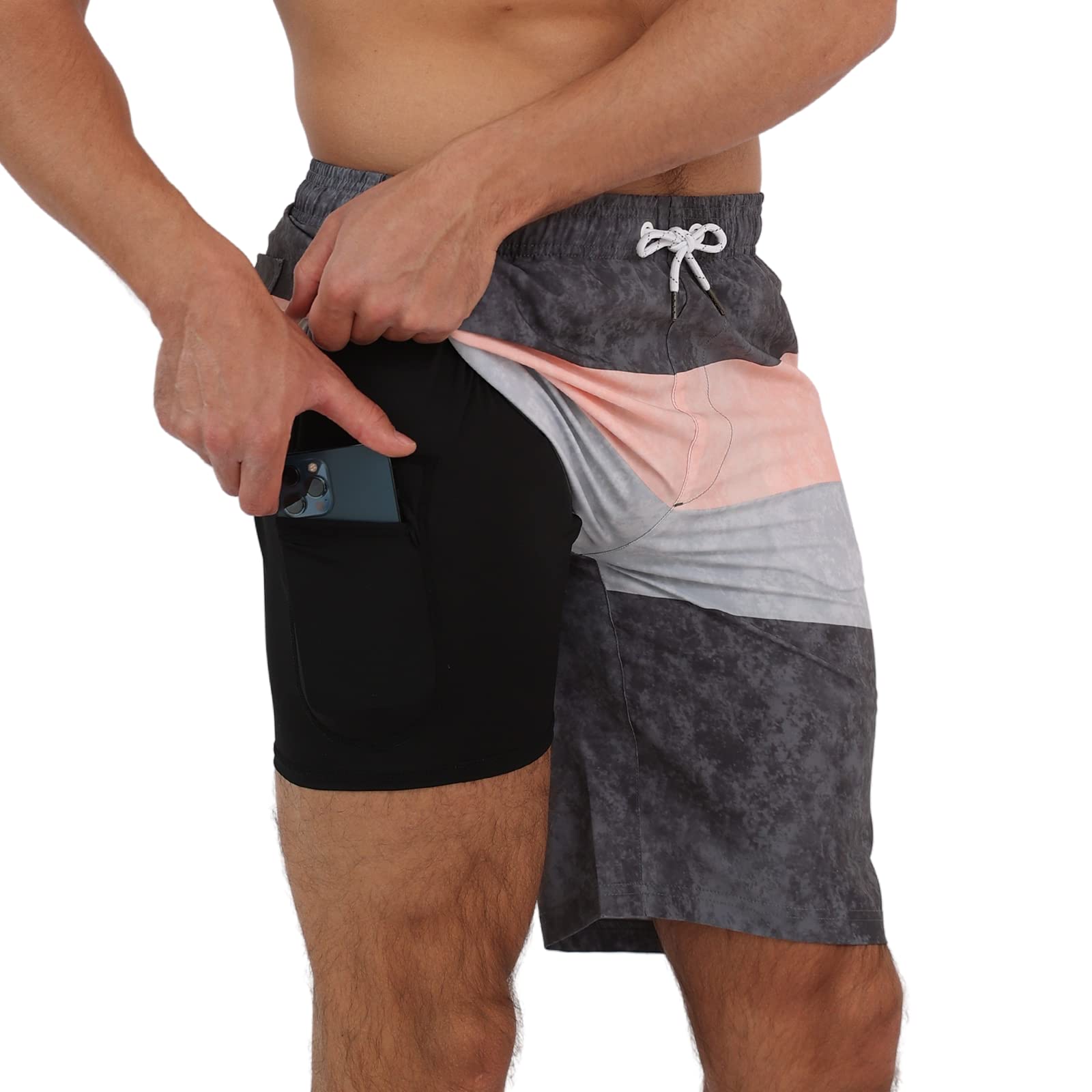 Arcweg Bañador para Hombre con compresión 2 en 1, de Secado rápido, Pantalones Cortos de Playa con Bolsillo con Cremallera