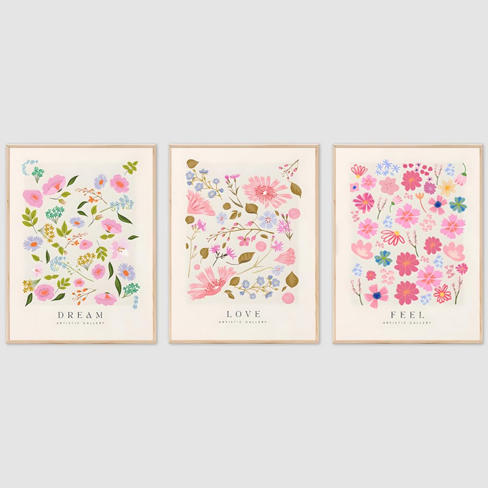 PUYIQARE Pink Flower Market Wall Art Prints Aesthetic Minimalist Poster Flower Art Colourful Watercolor Wall Art Dreamy Feeling Love Canvas Wall Art