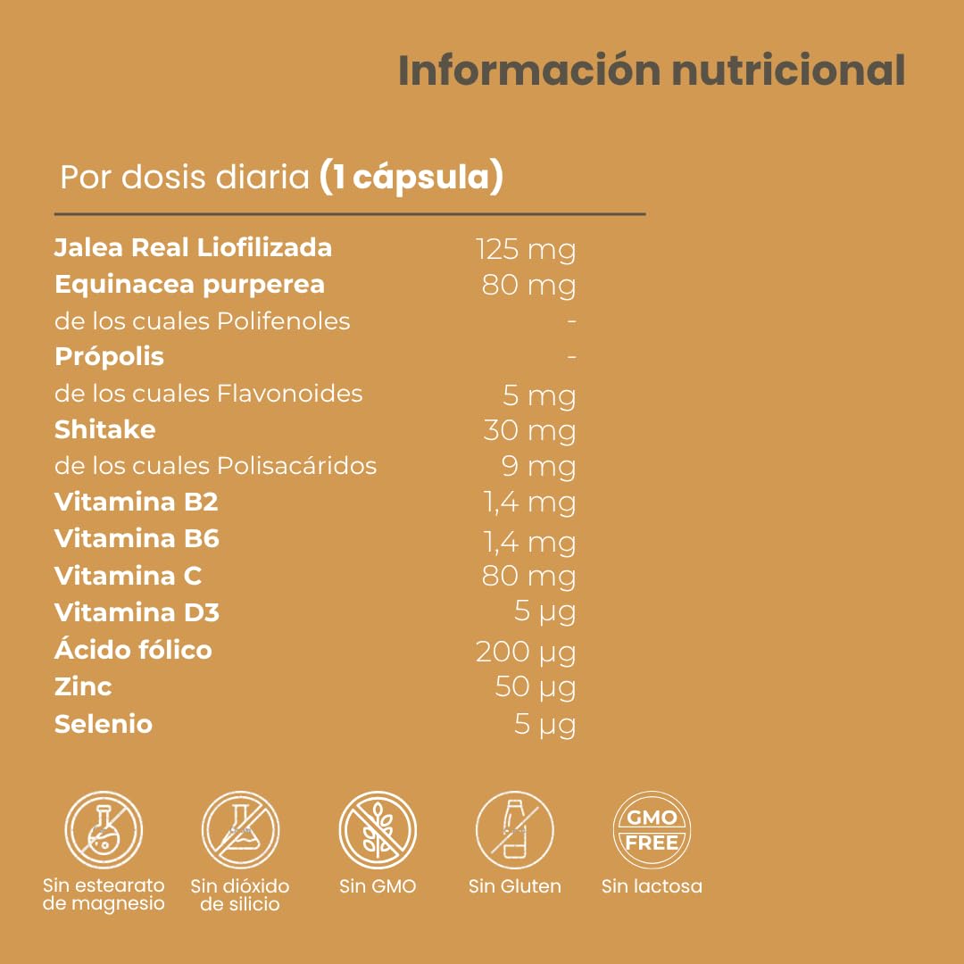 InmunoUp | Vitaminas para el Cansancio y Sistema Inmune Activo | Jalea Real + Propolis Puro + Shiitake + Equinacea Capsulas | Vitaminas Sistema Inmunologico Defensas Inmunitarias Adultos