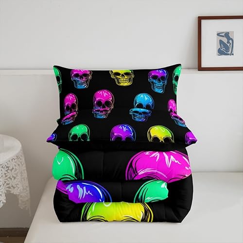 Miniatura 6 de Erosebridal Juego de ropa de cama de calavera de la muerte, juego de ropa de cama de esqueleto claro degradado con temática de Halloween, edredón