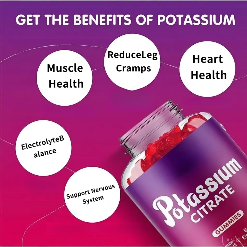 Gummies au citrate de potassium, adultes femmes et hommes, soutien aux crampes des jambes et à la santé musculaire