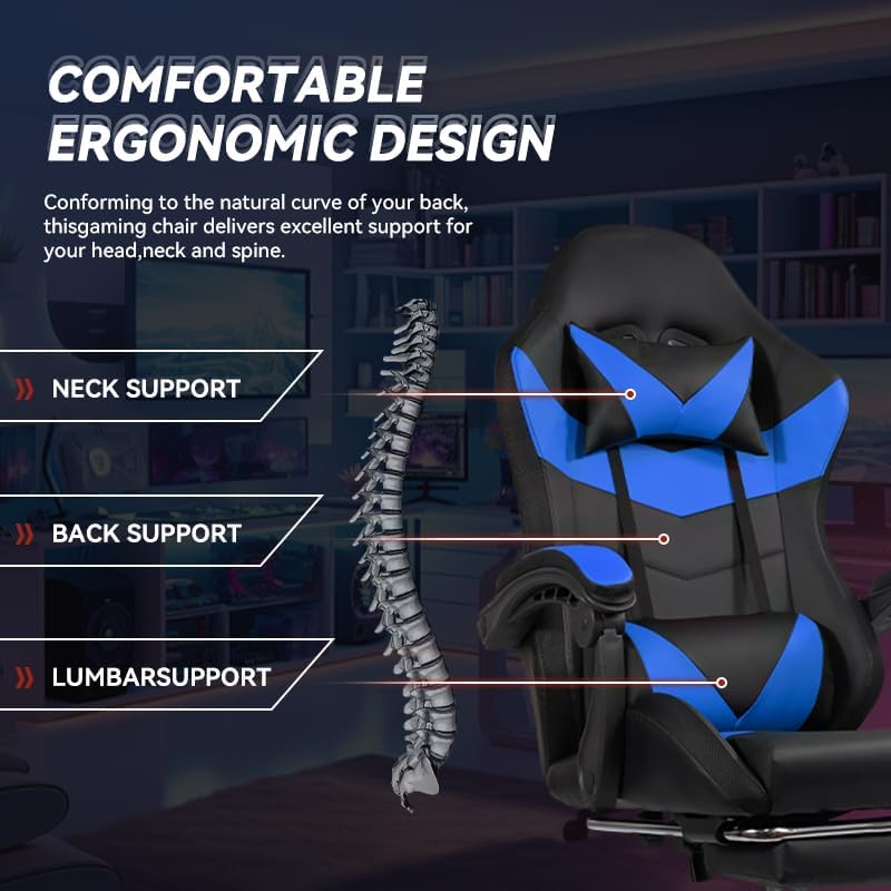 Miniatura 5 de 350 Lbs Ergonomic Gaming Reclining Chairs with RGB Lighting, High Back Office Chair WSync Armrests, Cute Computer Desk Chairs for Adults, Comfy