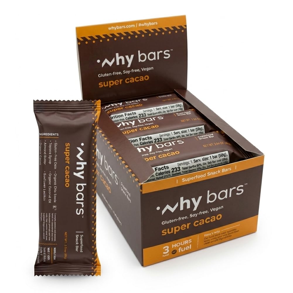 WHY BARS , Healthy Snack Bars, Cacao, 2.04 Ounce Bars (Pack - nutrition bars and drinks | Mubboo
