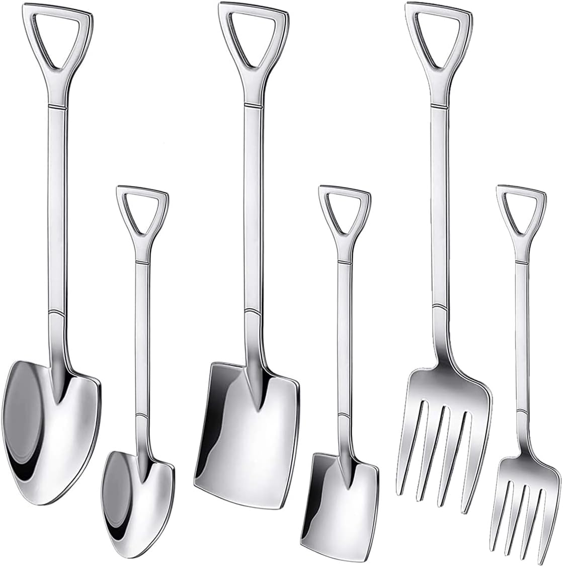 6 Pcs Shovel Spoon, Stainless Steel Latte Spoons, Novelty Teaspoons Coffee Tea Ice Cream Dessert Spoons for Kitchen and Party