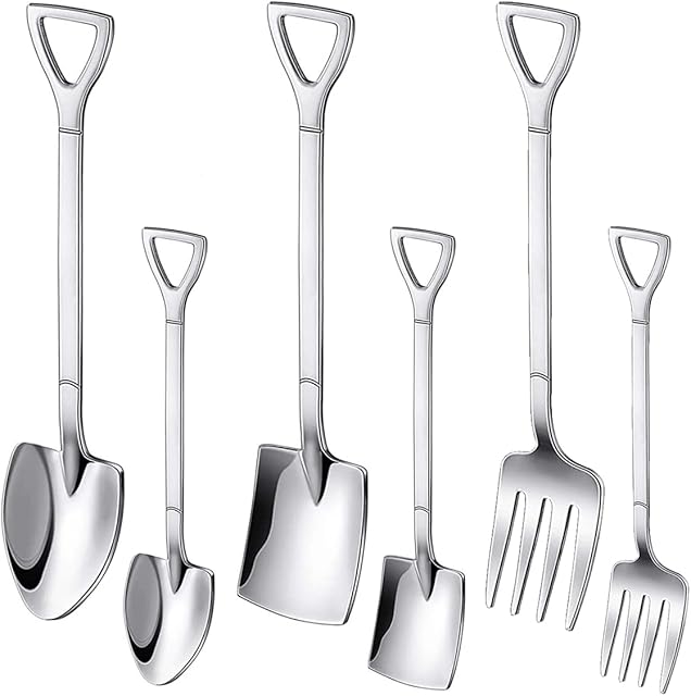 6 Pcs Shovel Spoon, Stainless Steel Latte Spoons, Novelty Teaspoons Coffee Tea Ice Cream Dessert Spoons for Kitchen and Party