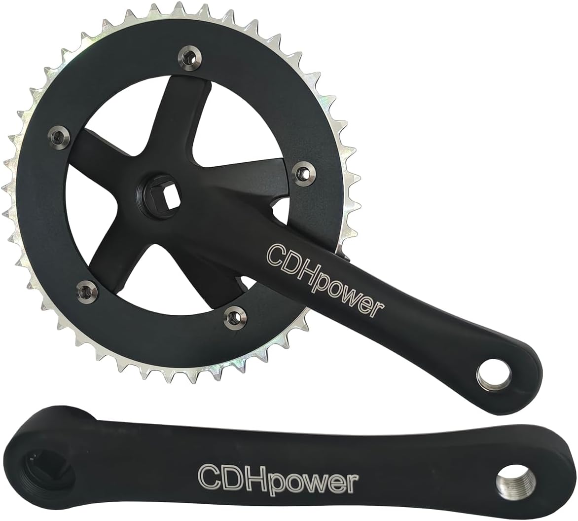 CDHPOWER Crankset 46T 170mm Single Speed Crankarms 130 BCD for Mountain Road Bike Fixed Gear Bicycle (Square Taper, Black) (46T, Sprocket)