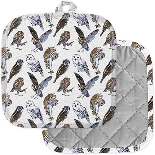 Confezione da 2 presine per cucina, lavabili e resistenti al calore, sottopentola per cucinare e cuocere al forno, motivo: gufo