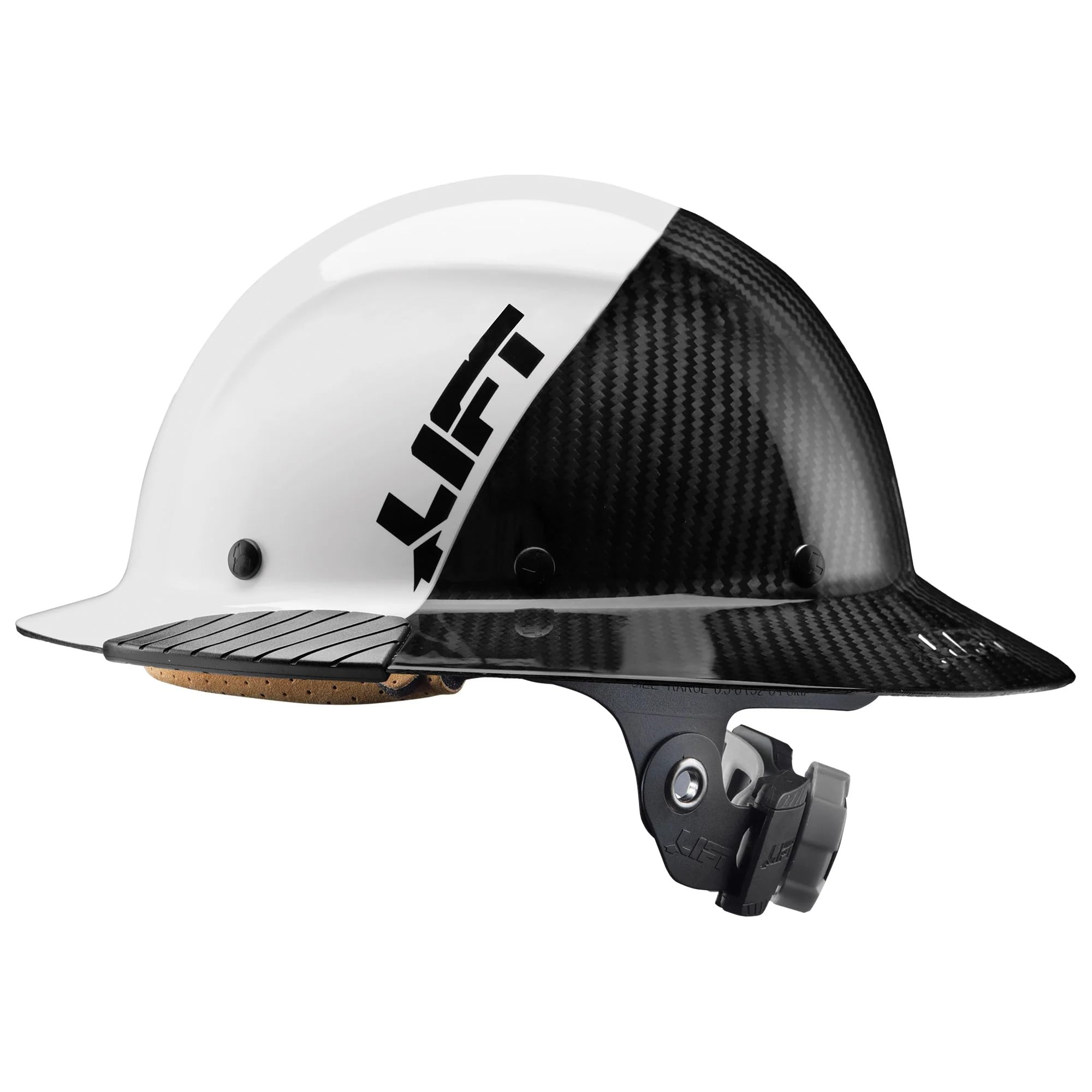 Lift Dax Carbon Fiber Full Brim Hard Hat/Safety Helmet, White/Black