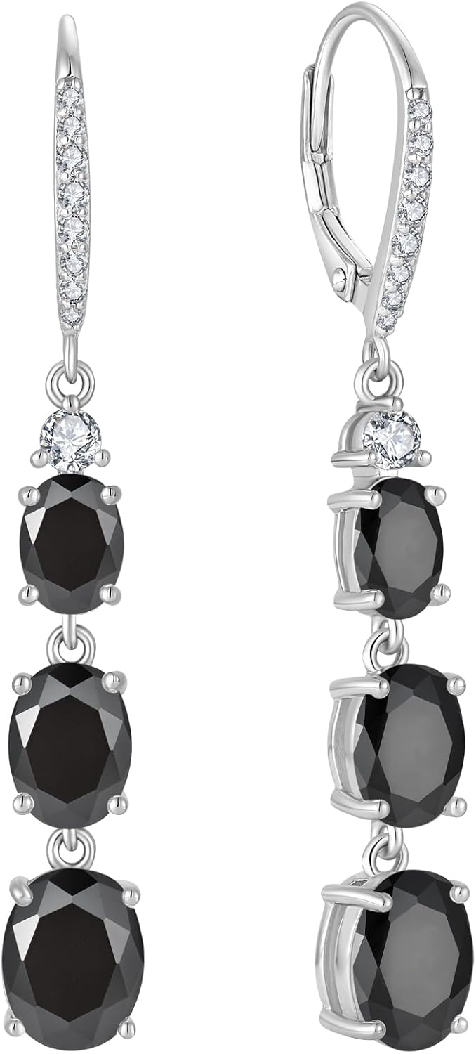 Black Earrings 925 Sterling Silver Leverback Drop Dangle Earrings 5A Cubic Zirconia Jewelry for Women