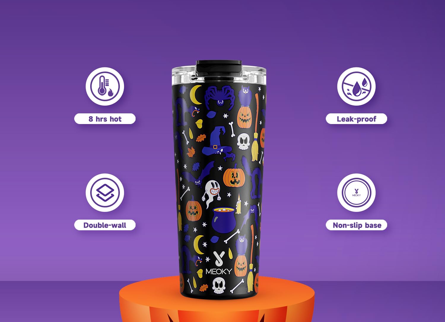 Meoky 24 oz Halloween Travel Coffee Mug with Leak-proof Lid, Glow in the Dark Stainless Steel Insulated Coffee Tumbler - Image 4