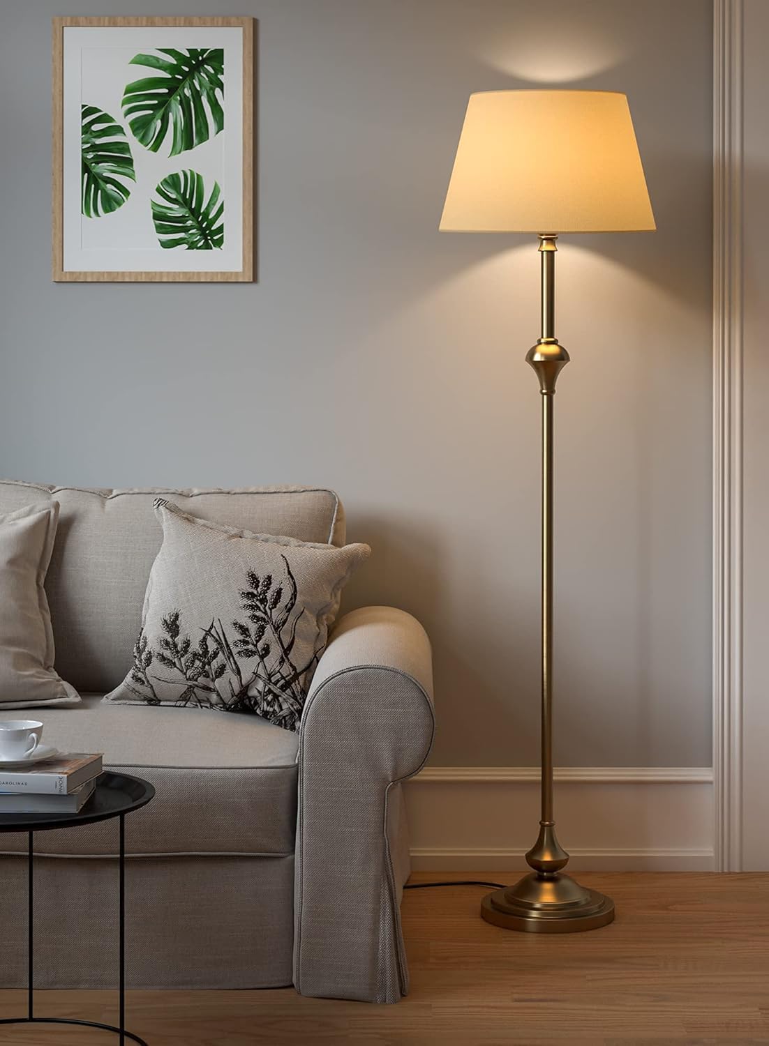 NEUMARK Floor Lamps for Living Room, Bedroom, Study Room and Office Royal Brass Antique Finish Gold Floor LED Lamp Standing 5Ft Height with Cream Lampshade 16 Inches-image-20