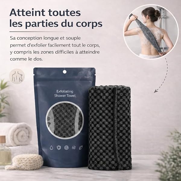 Serviette De Douche Exfoliante Ecovia, Serviette Exfoliante En Fibres De Bambou Et Charbon Actif, Adoucit Et Lisse La Peau, Exfoliation Douce Pour Tout Le Corps (Dos & Plante Des Pieds) (ALL) - 5