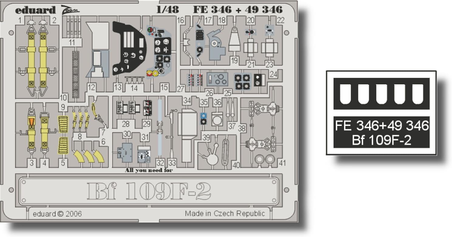 Eduard Accessories – FE346 Model-Making Accessory Kit Bf 109 °F 2 for Icm Kit