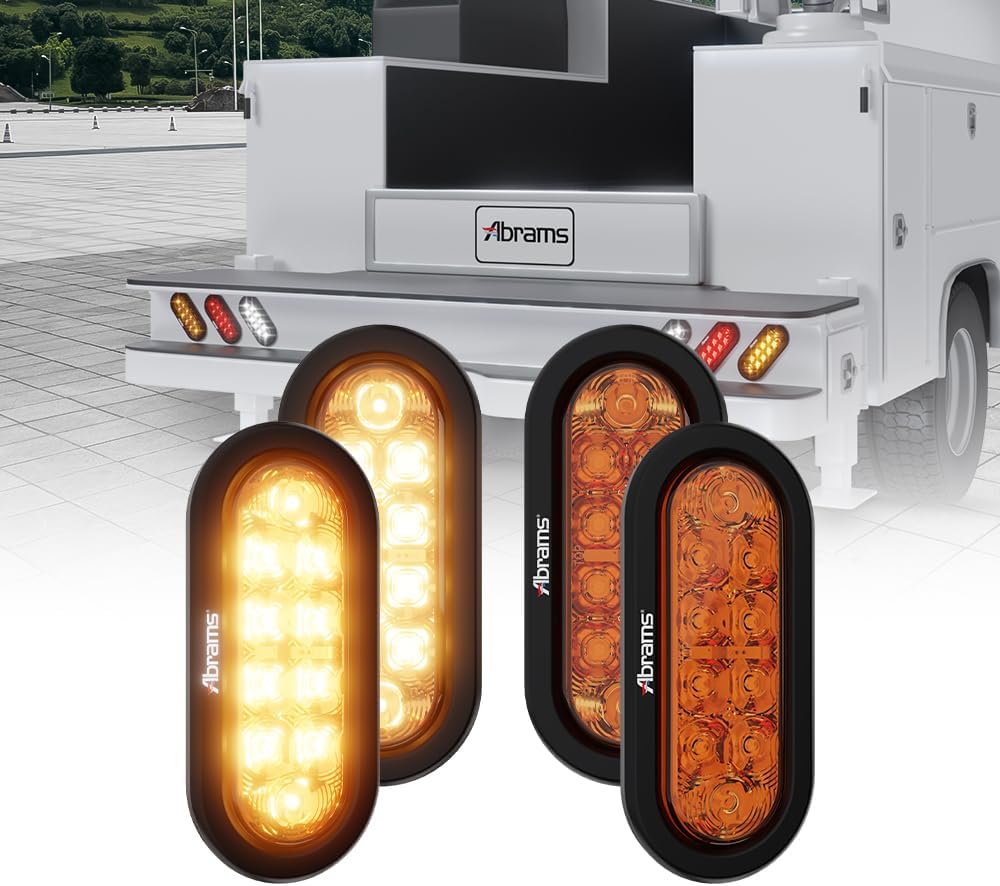 6" Inch Amber 10 LED Trailer Tail Light - Oval Truck Park Turn Signal Lights – IP67 Waterproof DOT Certified RV Semi Truck Taillight – Bright LEDs Colored Lens, Grommet & Plugs Included - 4 Pack