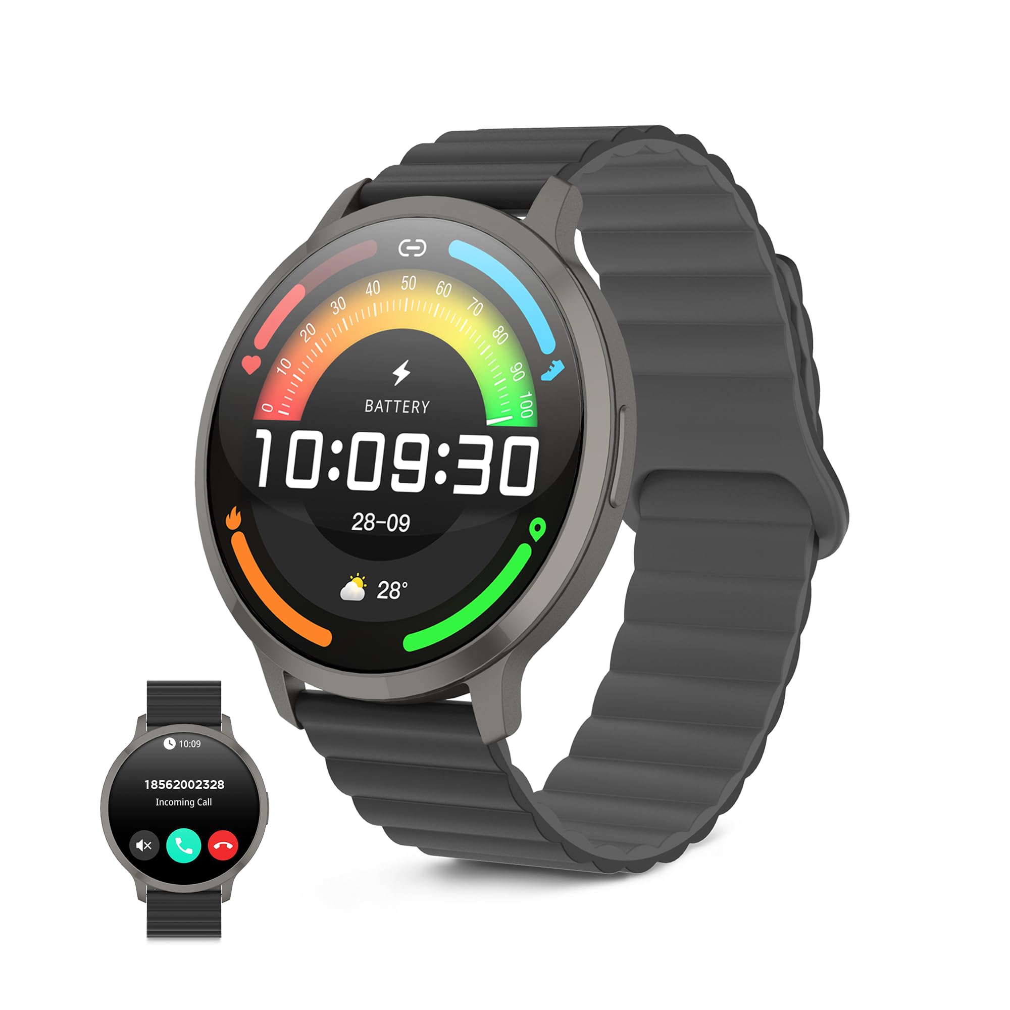 KSIX Smartwatch Core 3 MAX Go - Reloj Inteligente Hombre Pantalla AMOLED 1.73", Diseño Ultra Fino, Llamadas, Correa Silicona Magnética, IP68, Compatible con iPhone®, Android® y Samsung® - Negro