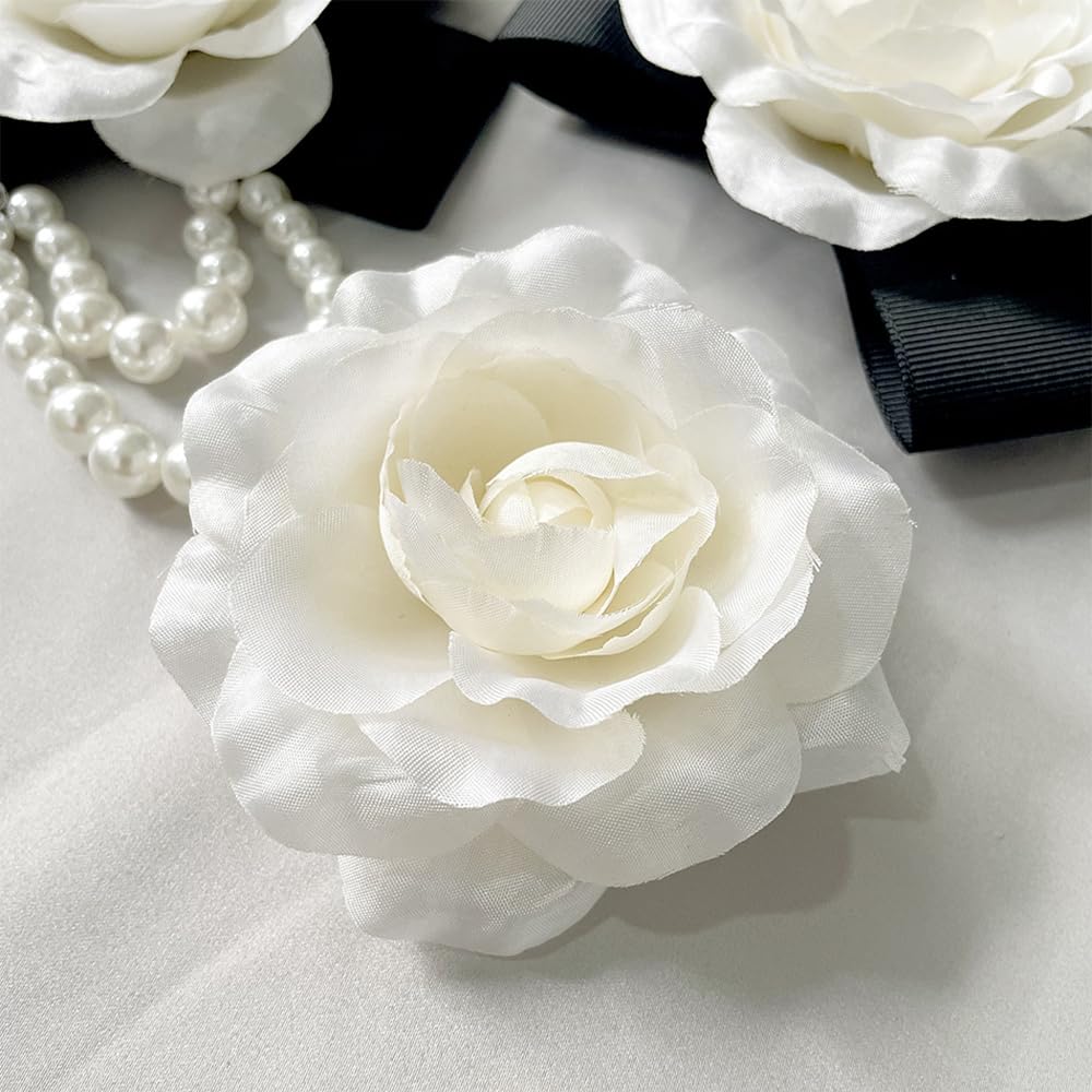 Broches en soie beige camélia - Élégante broche classique pour mariage, fête, banquet - Accessoires pour robe, cérémonie, vêtements