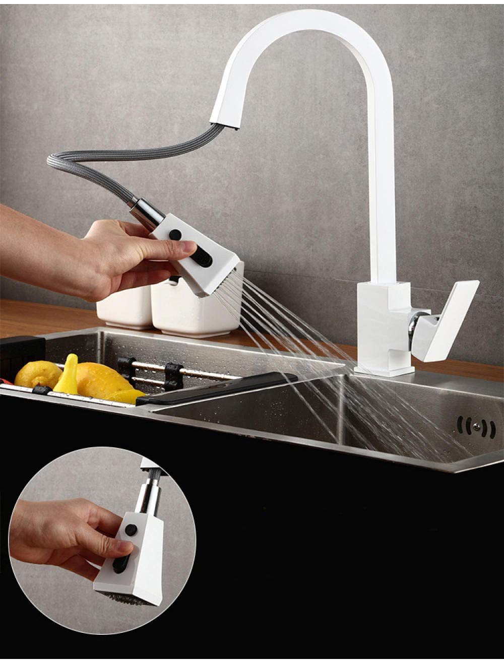 Grifos de fregadero de cocina, grifo de cocina extraíble giratorio de 360 grados, grifo mezclador blanco para cocina, diseño de goma, montaje en cubierta caliente y fría para fregaderos