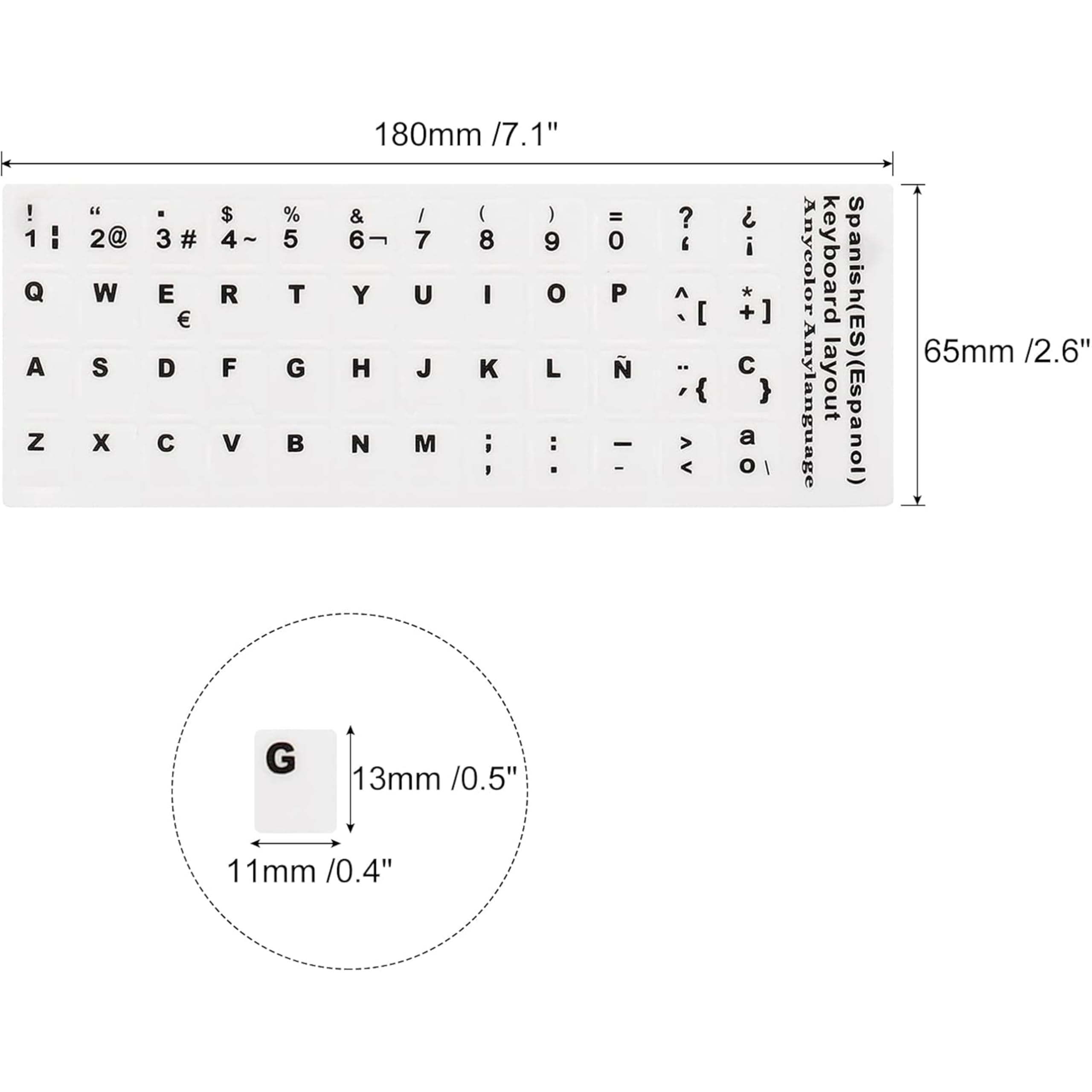 Pegatinas en Vinilo Lavable para Teclado Español de Repuesto Profesional Letras Negras fondo blanco para Cualquier Teclado Estándar de Ordenador Laptop Notebook o Computadora Portátil 3Pcs 51CH179_3B