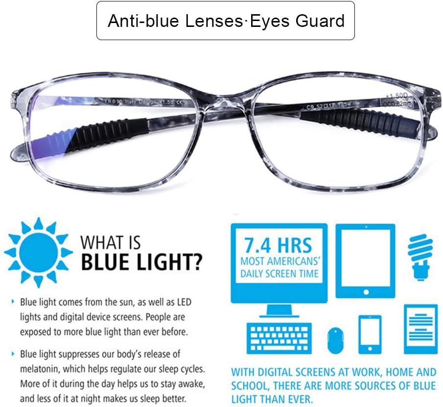 DOOViC Computer Reading Glasses 4 Pack Blue Light Blocking Glasses Anti Eyestrain Flexible Lightweight Readers for Women Men - Image 3