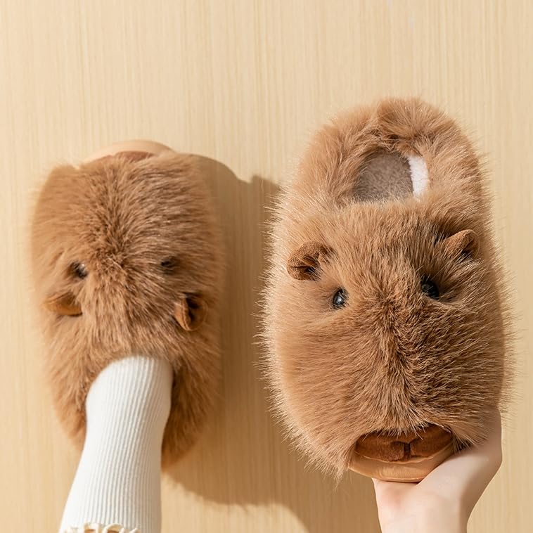 Plush Capybara Closed Toe Slippers for Women Indoor Warm Soft Slip-On House Shoes with Non-Slip Sole2
