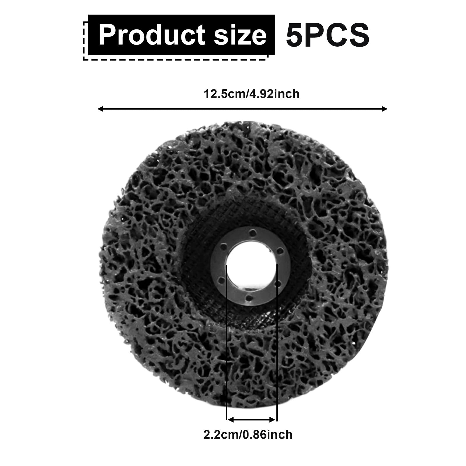 Set 5 Pezzi CSD: 125 × 22 mm Mola per Pulizia Grossolana, Disco Abrasivo per Rimozione Vernice, Ruggine, Lucidatura - Compatibile Con Smerigliatrice Angolare e Foratura - Nero