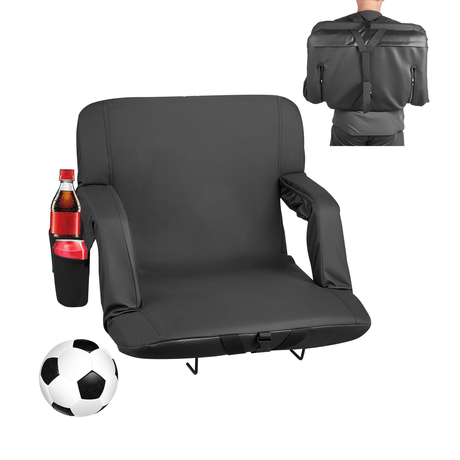 VEVOR Stadionsitz Sitzkissen mit 6 einstellbaren Winkeln, gepolsterter Stadionstuhl (584,2 mm breit) mit Armlehne & Rückenlehne & Getränkehalter, Tribünensitz für Picknicks Strandsport Gaming