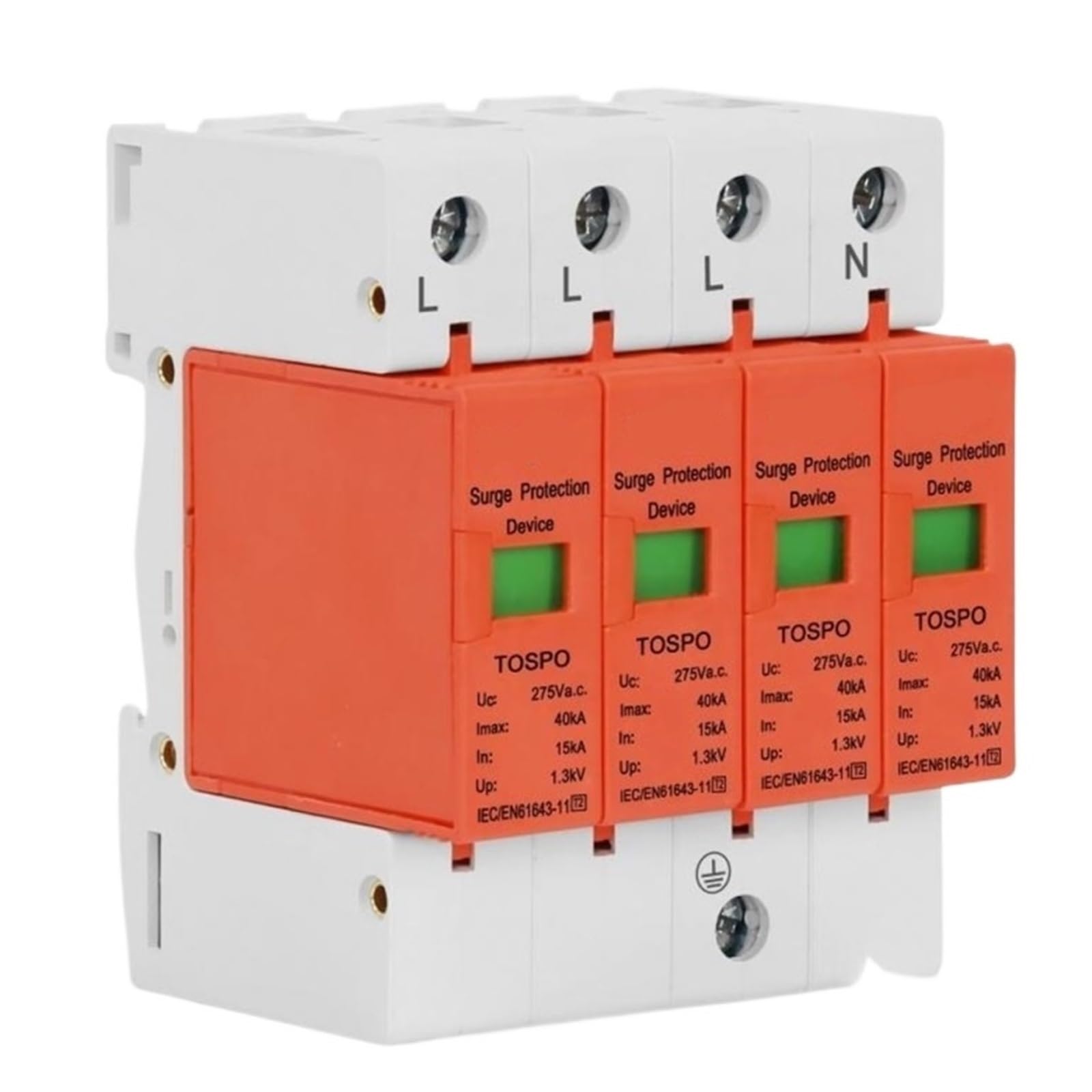 Protector contra Sobretensiones Doméstico AC SPD 1P 2P 3P 4P 15KA 40KA 275V Dispositivo De Descarga Energía Interruptor ~ Protector contra Sobretensiones Doméstico(4P)