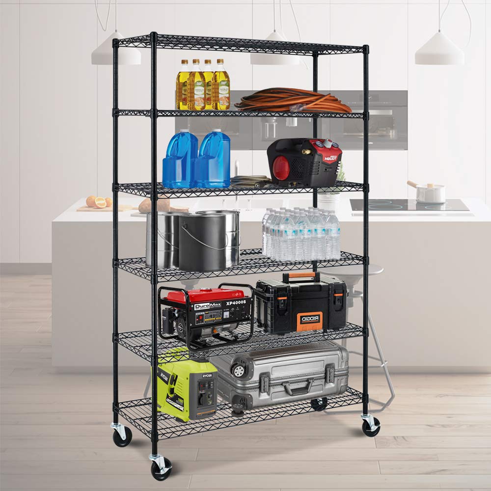 NSF Heavy Duty Wire Shelving Unit 6-Shelf Storage Shelves Height Adjustable Metal Shelf with Wheels Utility Steel Commercial Grade Large Storage Rack