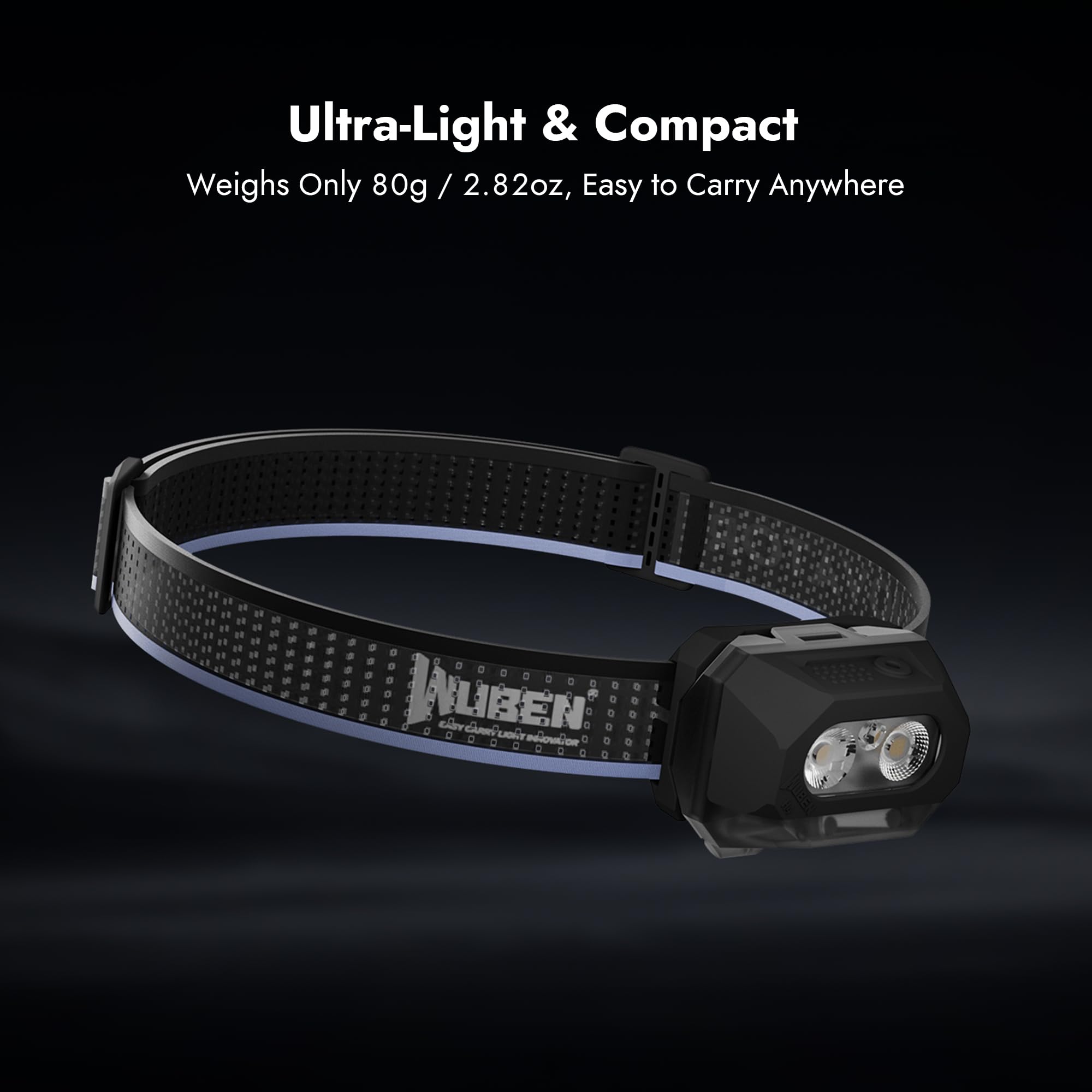 WUBEN Linterna frontal H4 recargable, 800 lúmenes, linterna frontal impermeable IP68 con sensor de movimiento, linterna frontal con 10 modos con luz roja, para camping, correr, pesca y senderismo