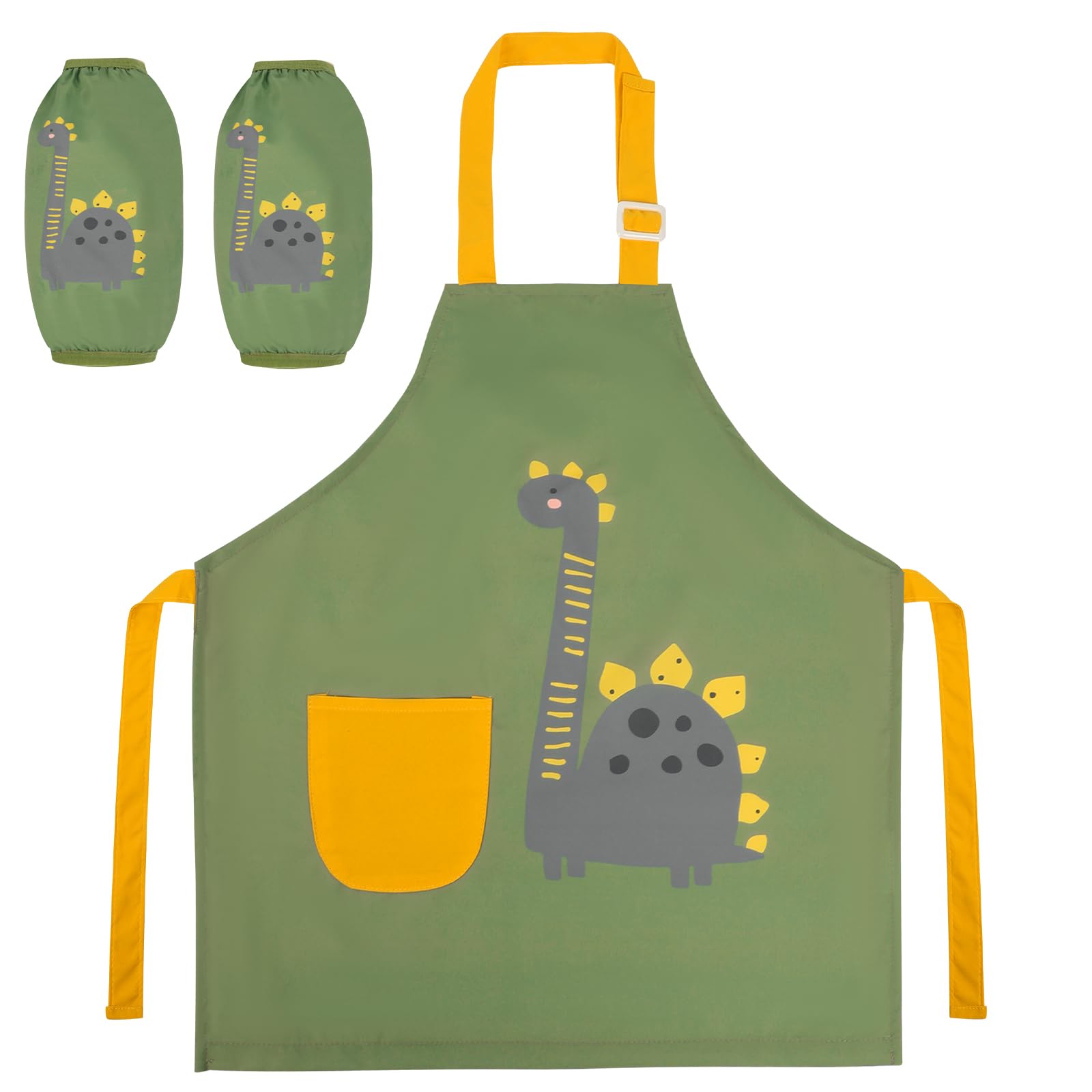 AUAUY Kids Painting Apron Set with Sleeves, Height <=110CM (Dinosaur, S)