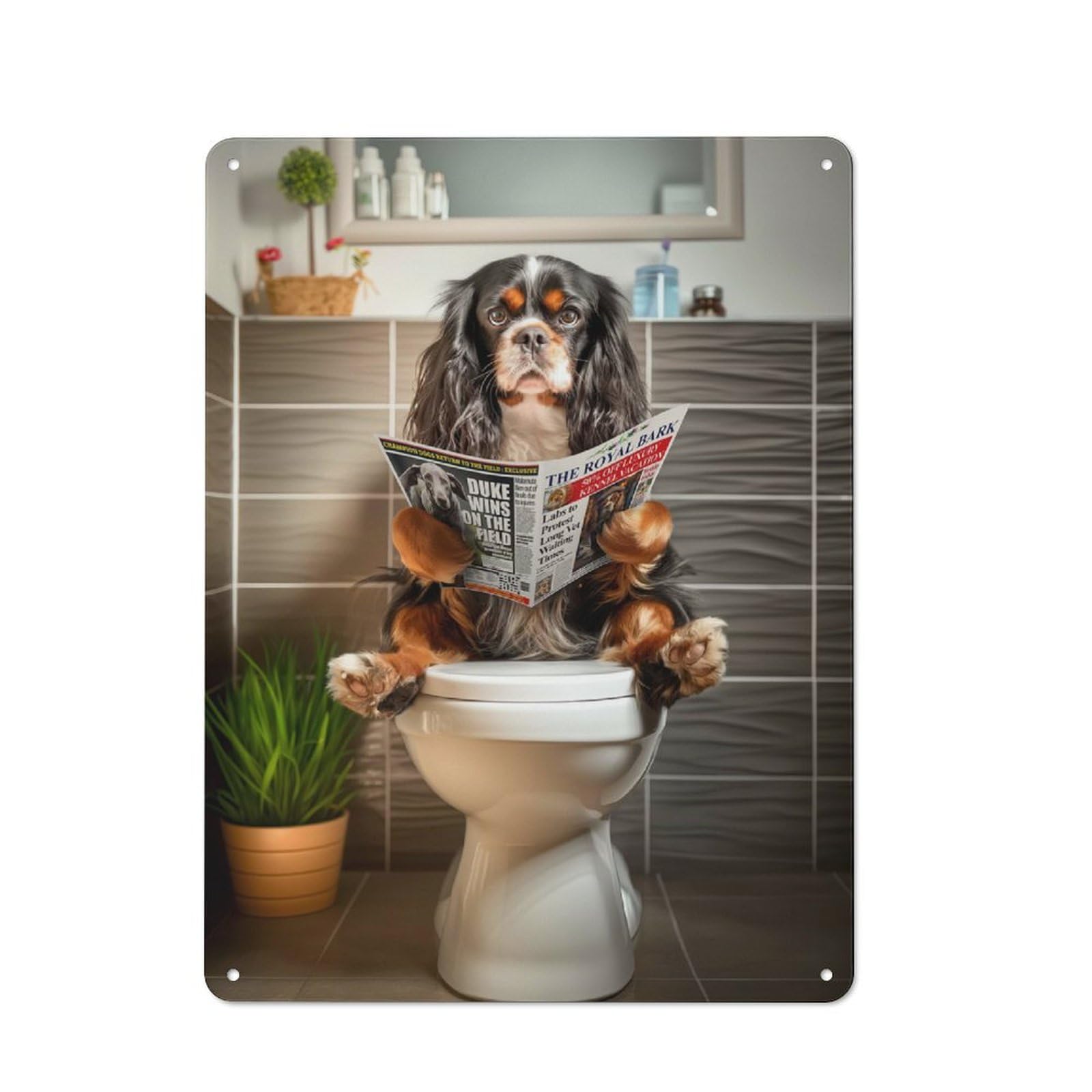 Junmoney Spaniel On The Toilet Retro Metal Plaque 40X30cm Featuring For Garage Wall, A Winter Wall Decor Update For Workshop Decor Fans